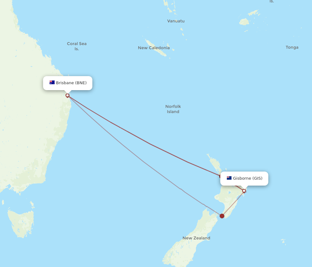 BNE to GIS flights and routes map