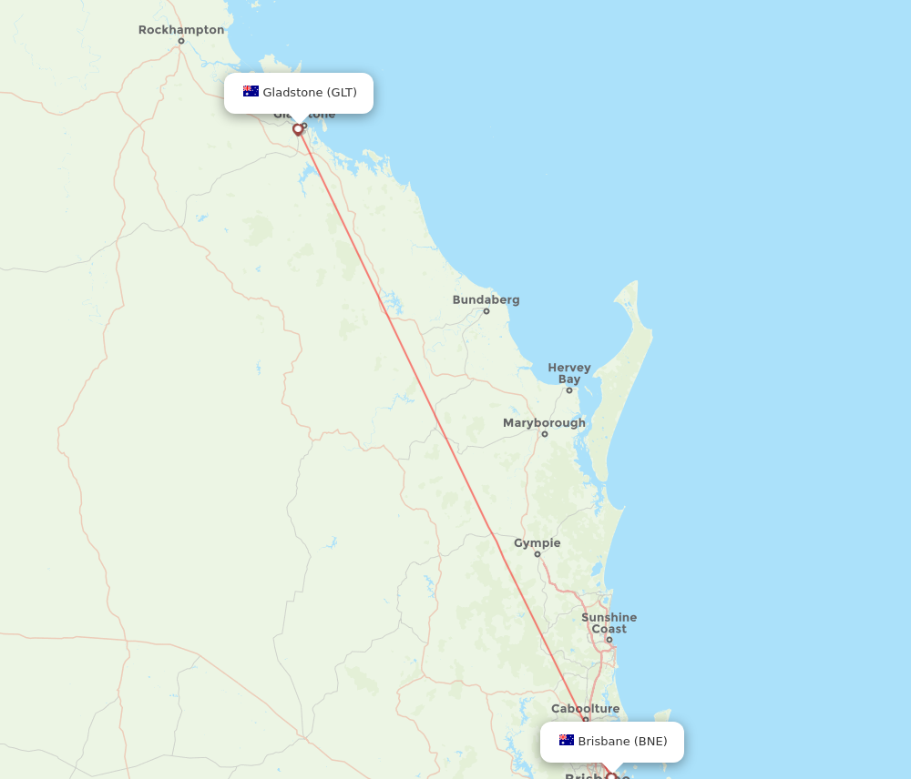 Brisbane - Gladstone route map and flight paths