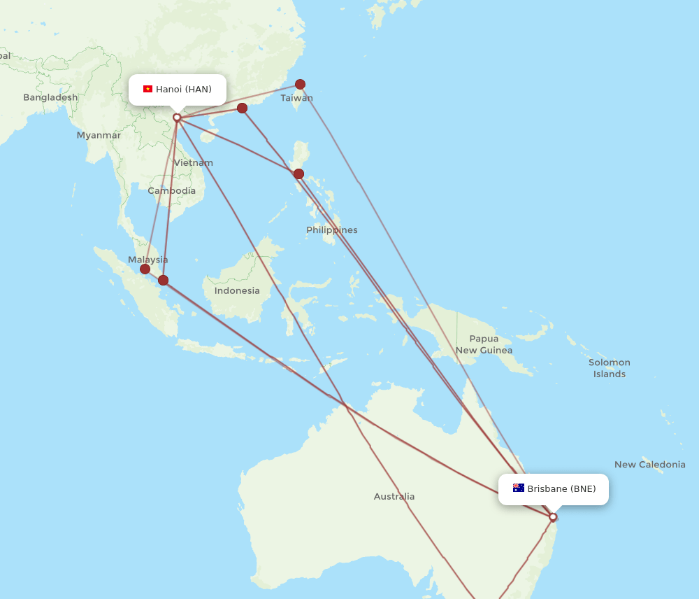BNE to HAN flights and routes map