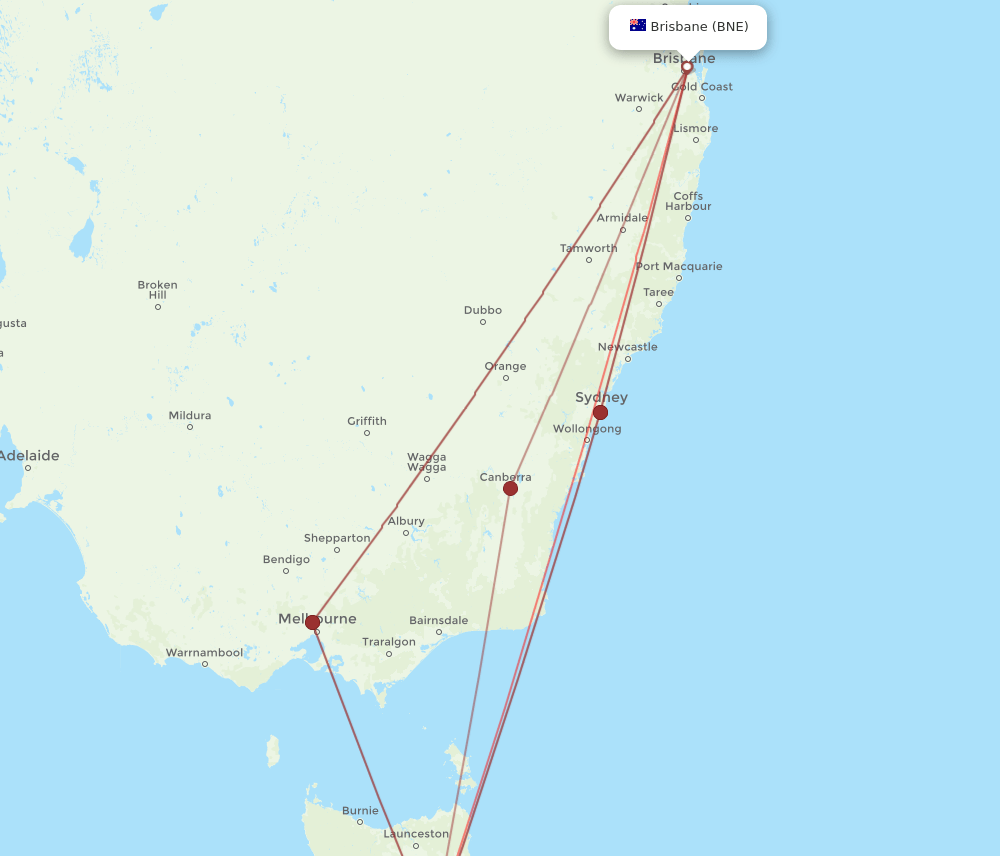 BNE-HBA flight routes