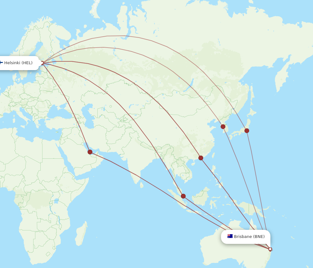 BNE-HEL flight routes