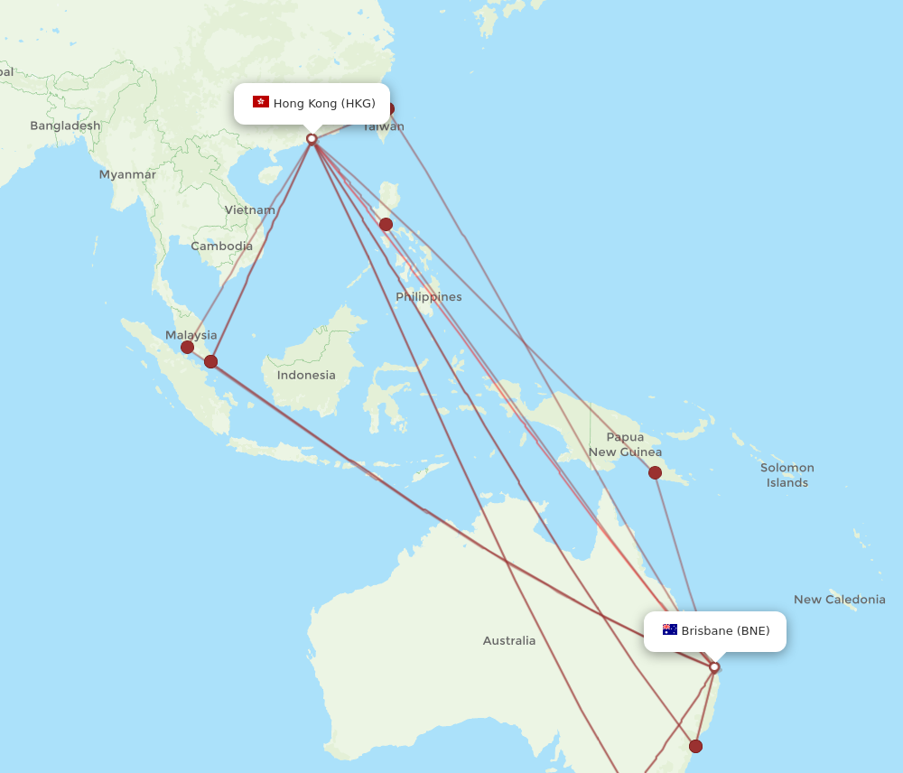 BNE to HKG flights and routes map