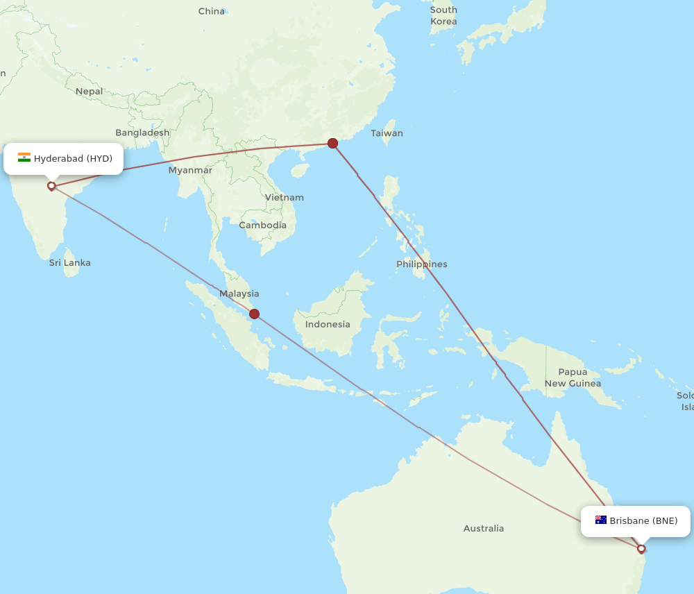 BNE-HYD flight routes