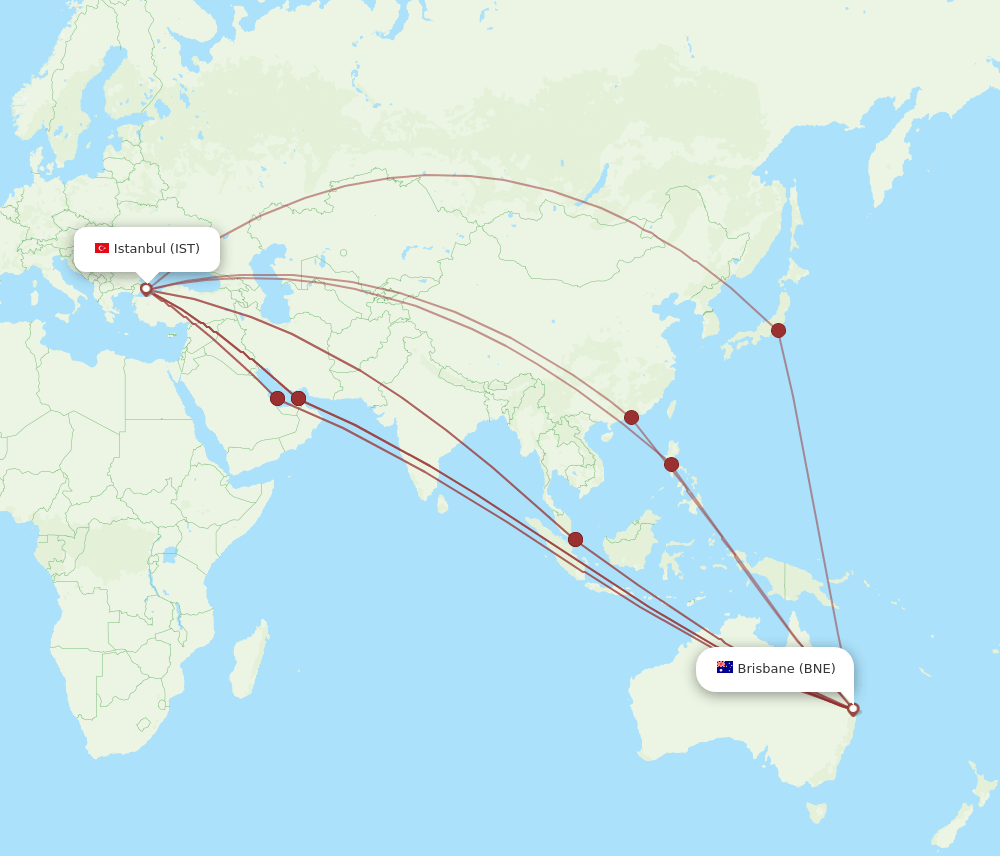 BNE to IST flights and routes map