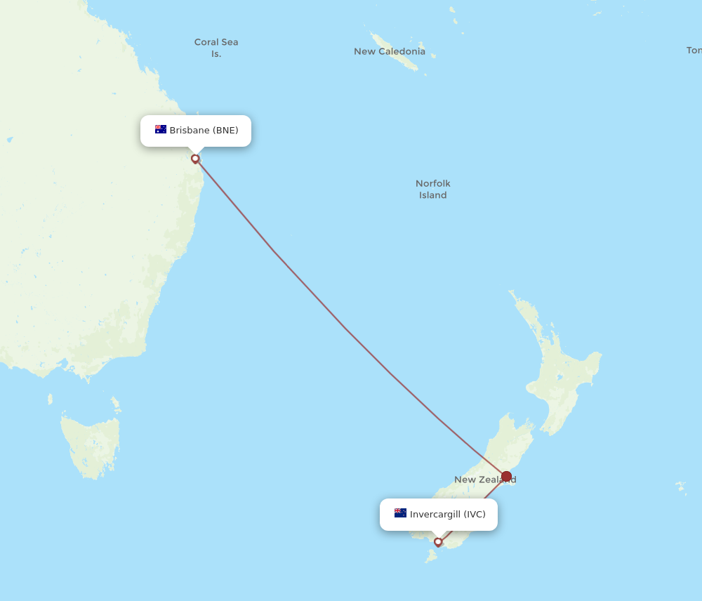 BNE to IVC flights and routes map
