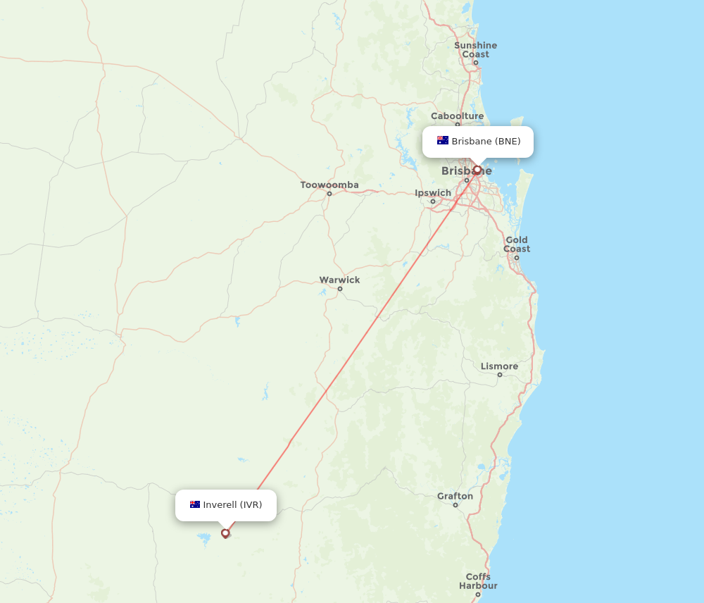 BNE to IVR flights and routes map