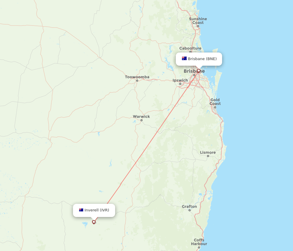 Brisbane - Inverell route map and flight paths