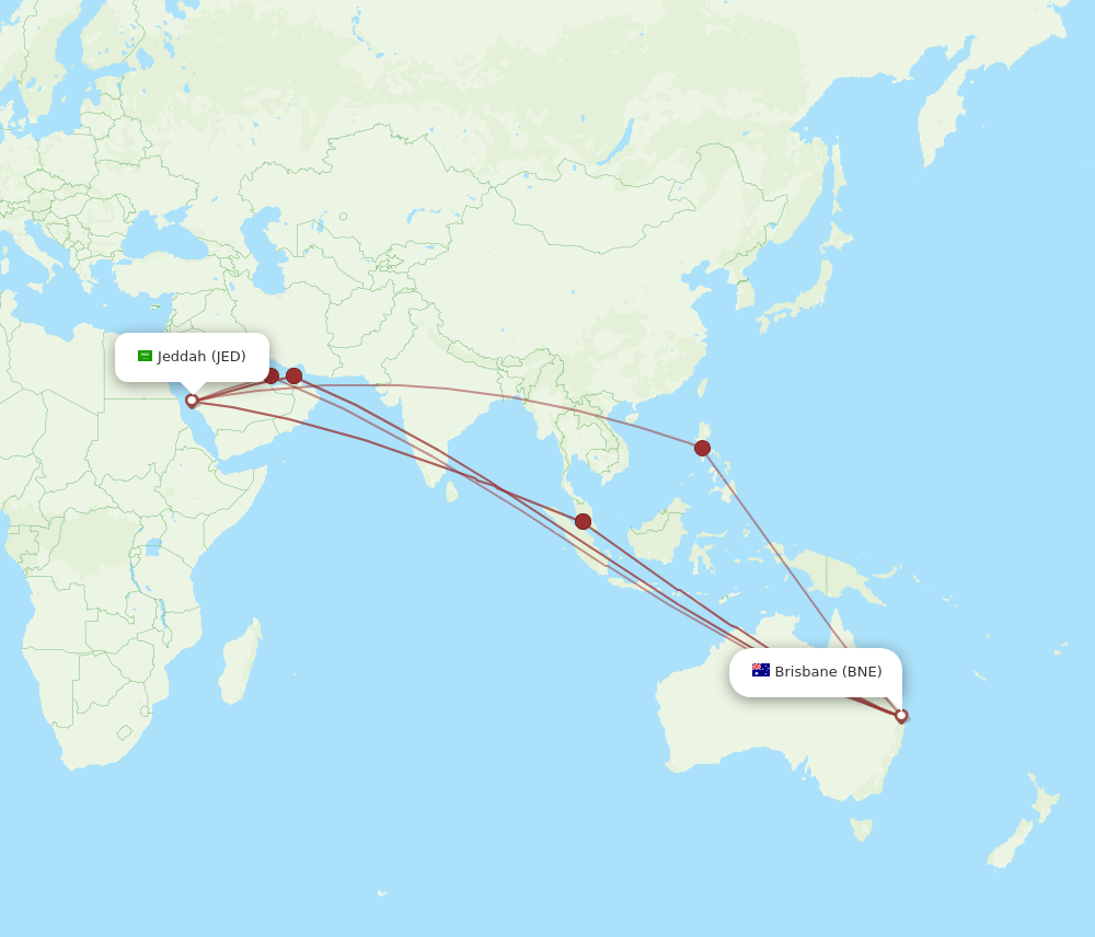 BNE to JED flights and routes map