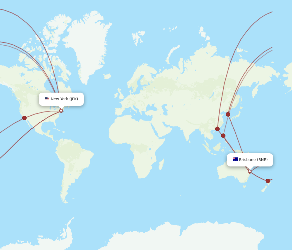 BNE to JFK flights and routes map