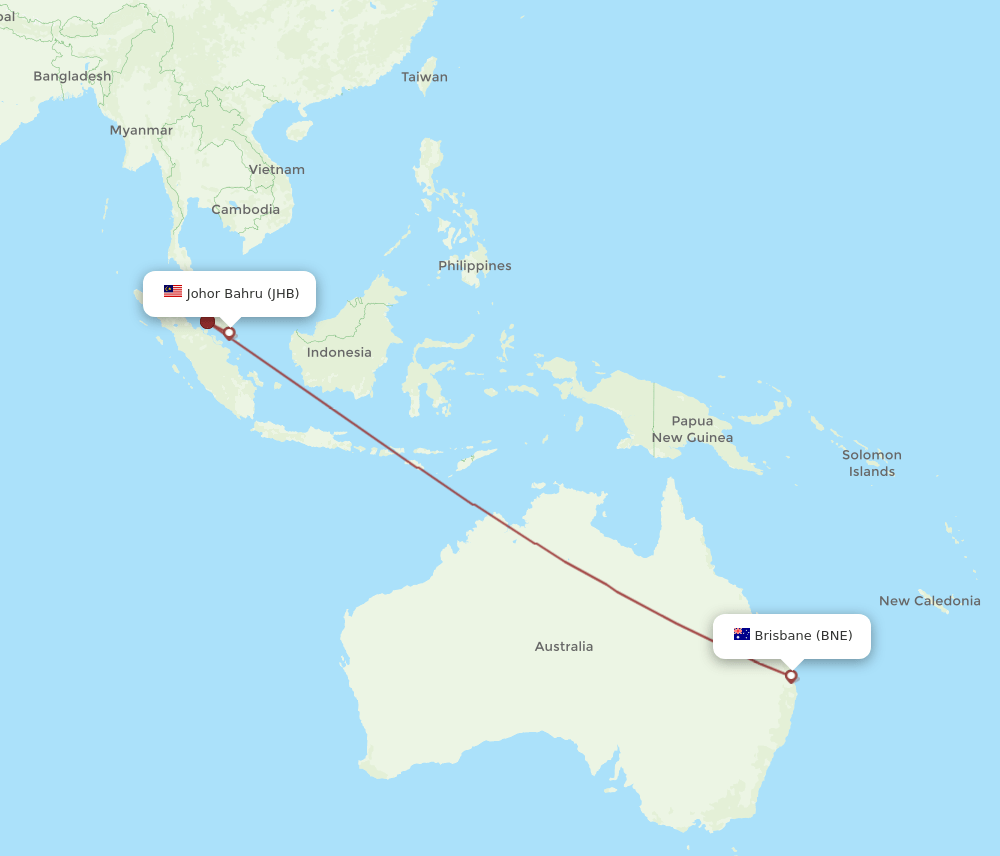 BNE-JHB flight routes