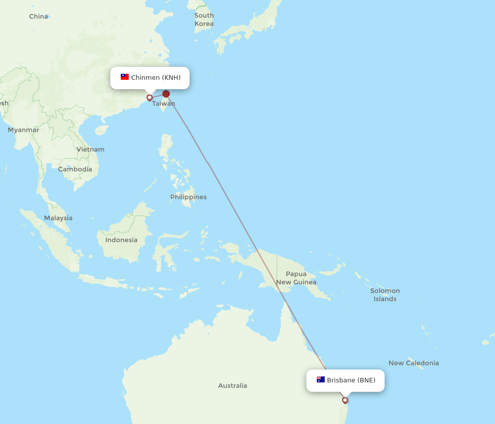 BNE-KNH flight routes