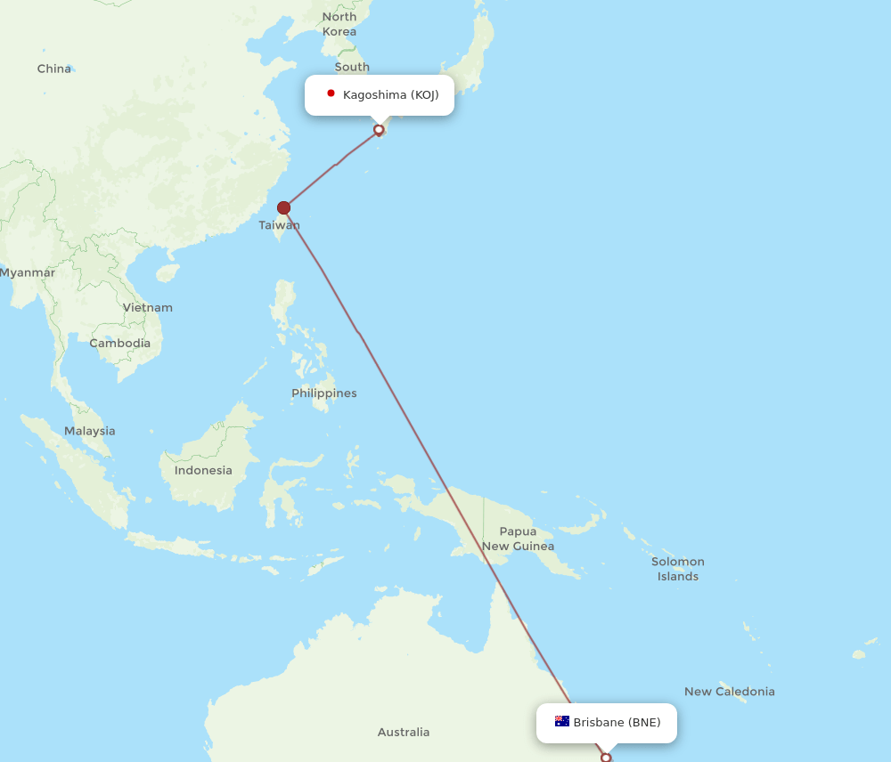 BNE-KOJ flight routes