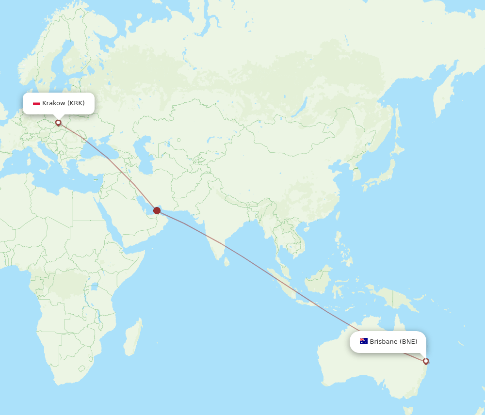 KRK to BNE flights and routes map