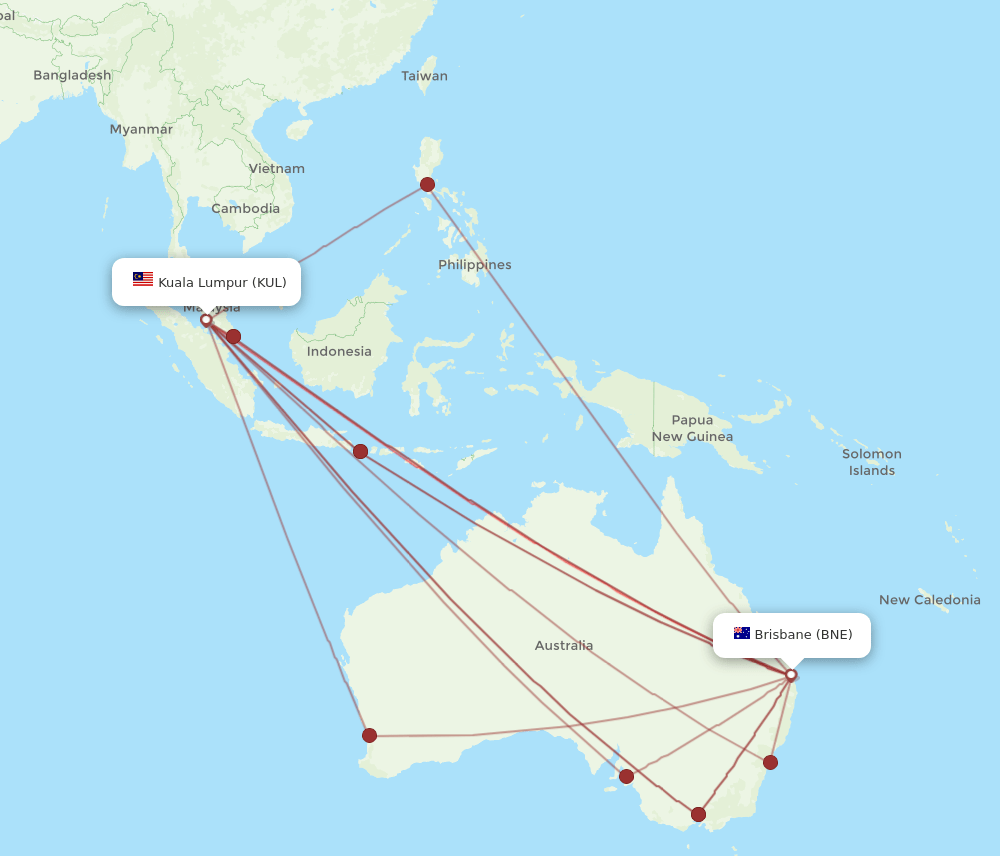 BNE to KUL flights and routes map