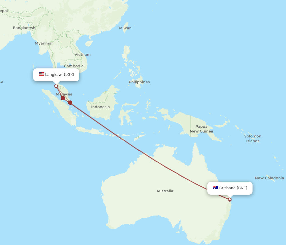 BNE-LGK flight routes