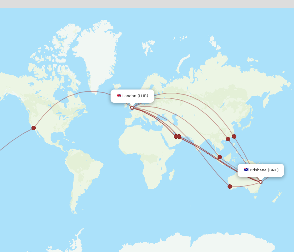 BNE to LHR flights and routes map