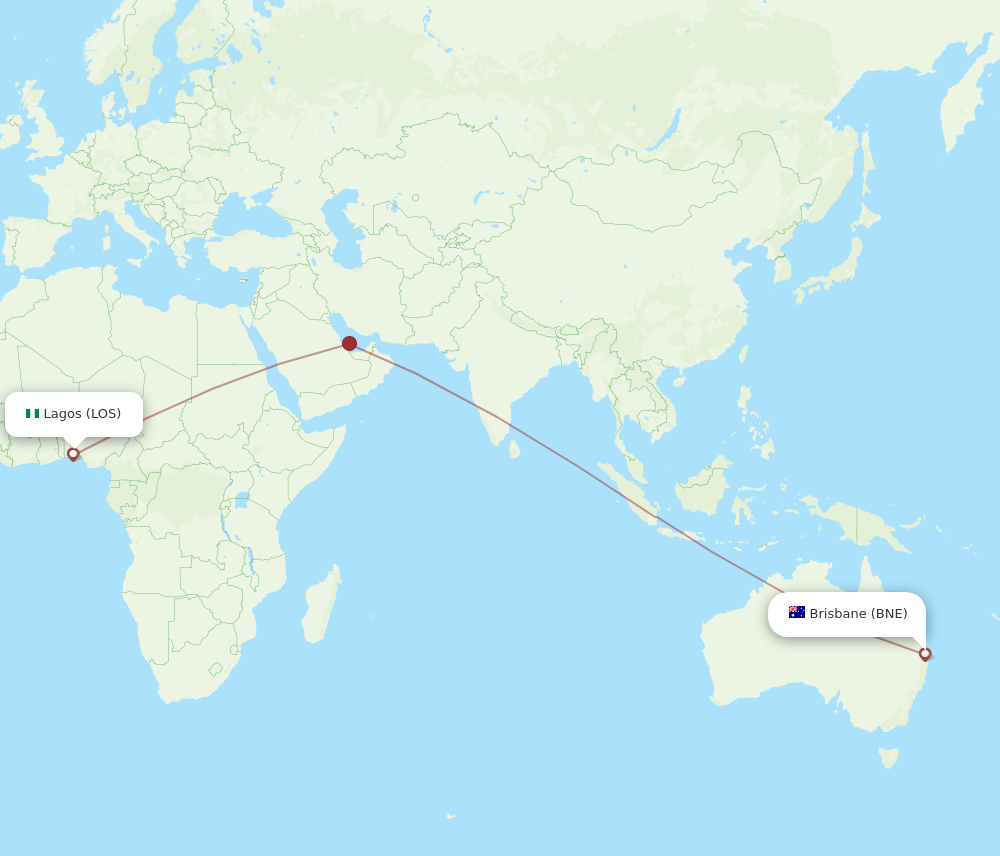 BNE to LOS flights and routes map
