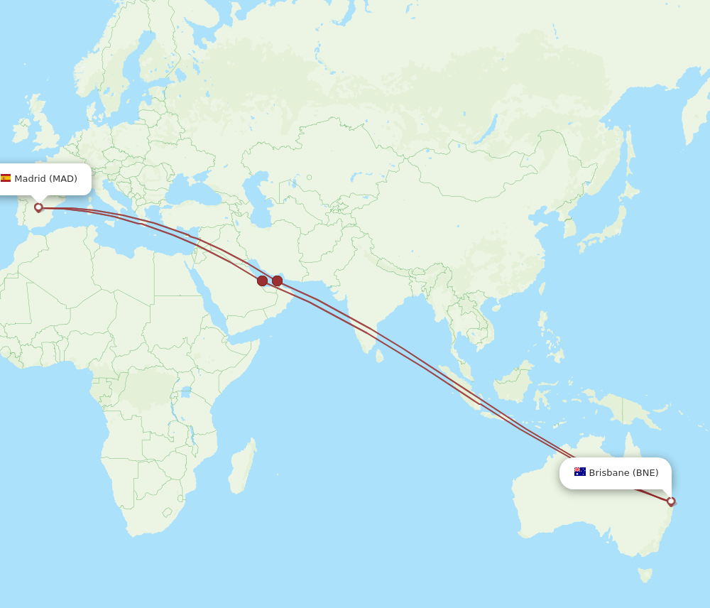 BNE-MAD flight routes