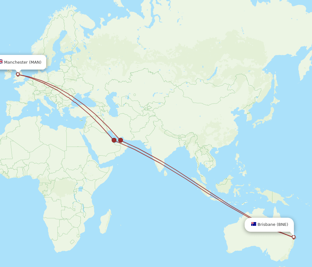 BNE-MAN flight routes