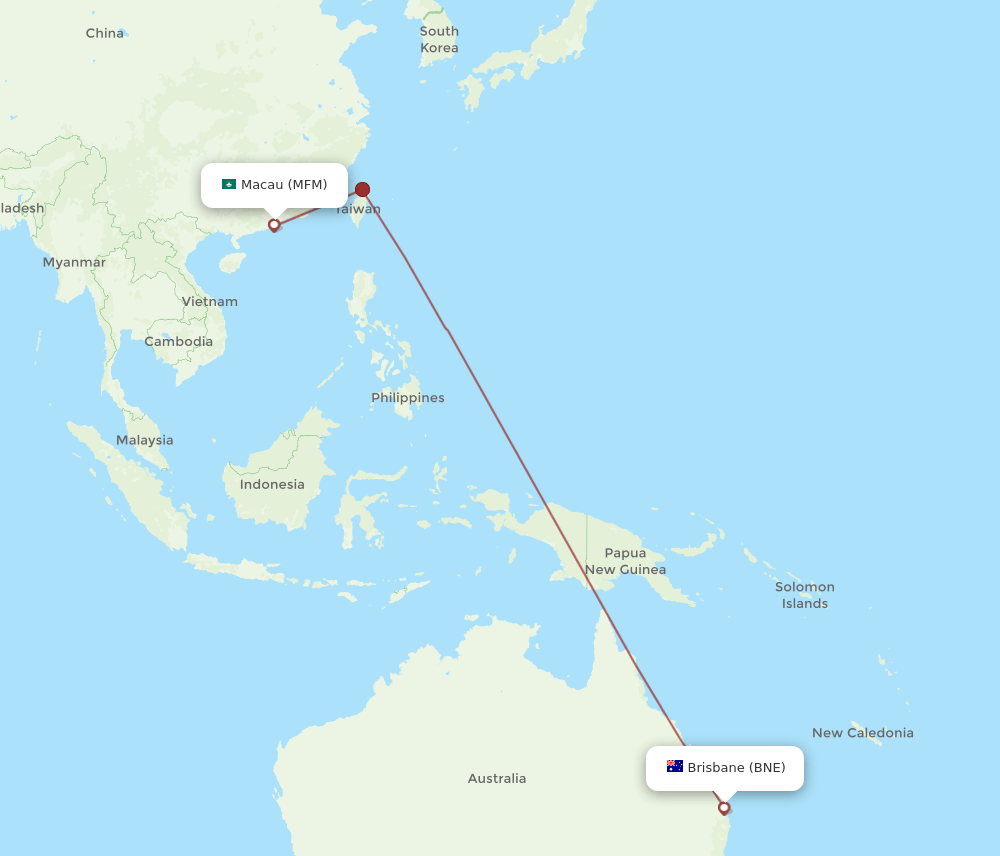 BNE to MFM flights and routes map