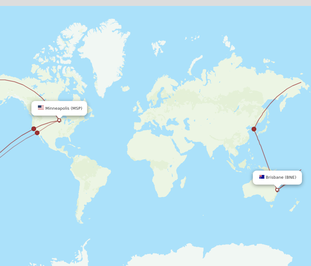 BNE to MSP flights and routes map