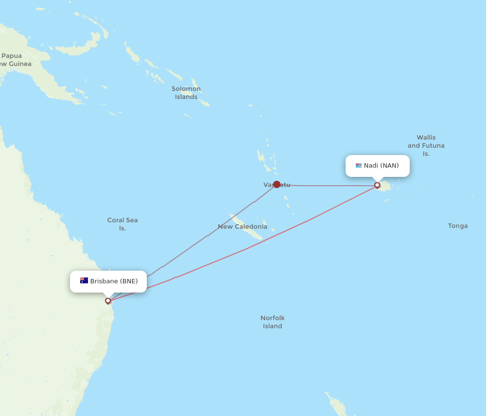 BNE to NAN flights and routes map