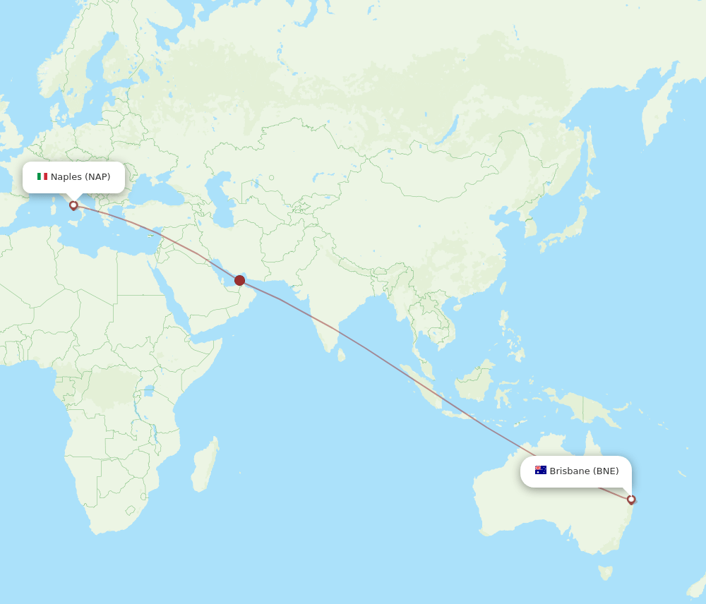 Naples - Brisbane route map and flight paths