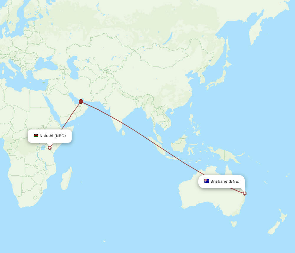 BNE to NBO flights and routes map