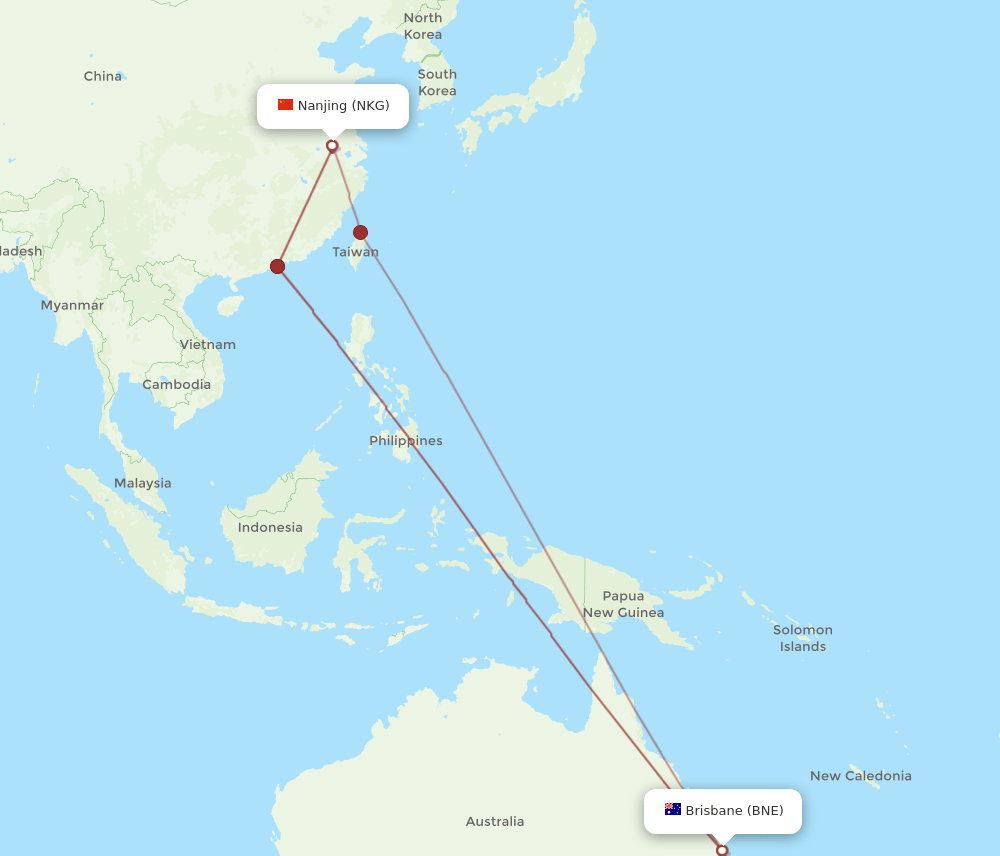 BNE-NKG flight routes