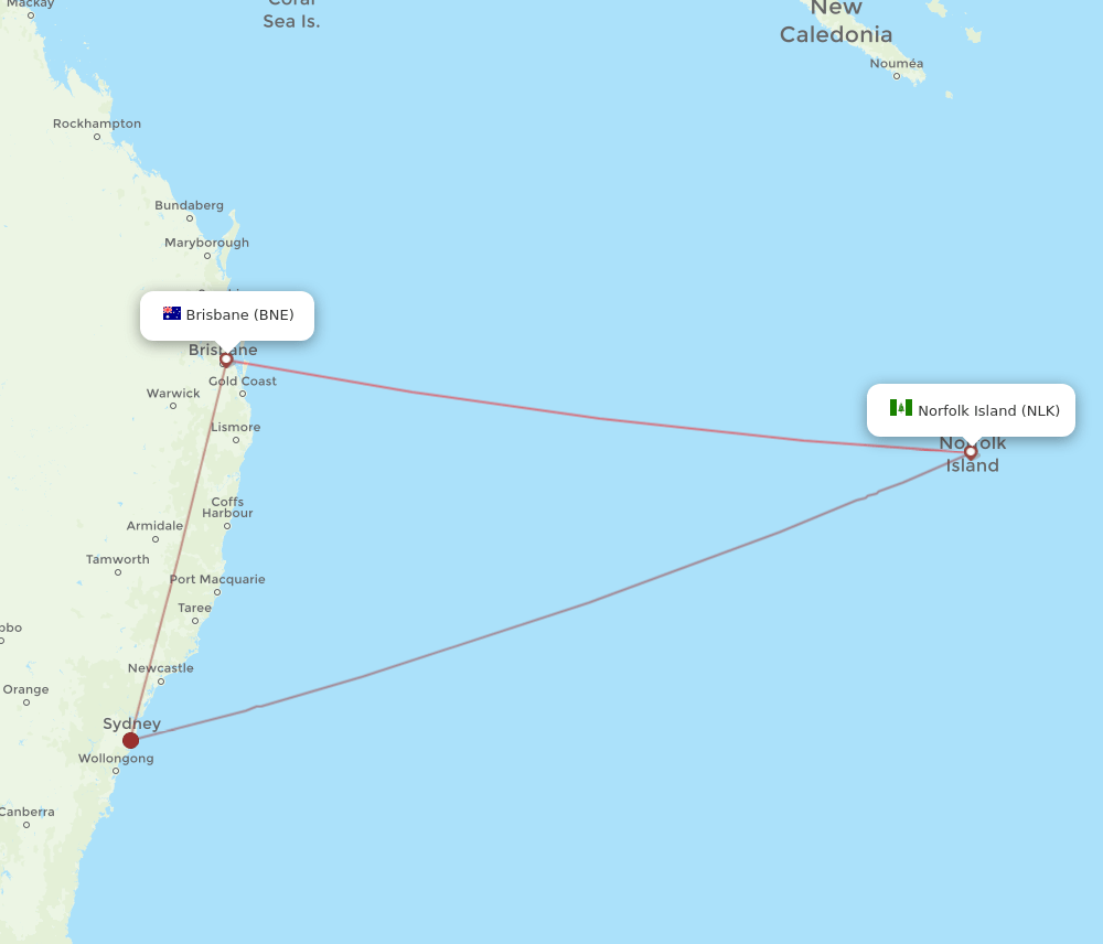 BNE-NLK flight routes