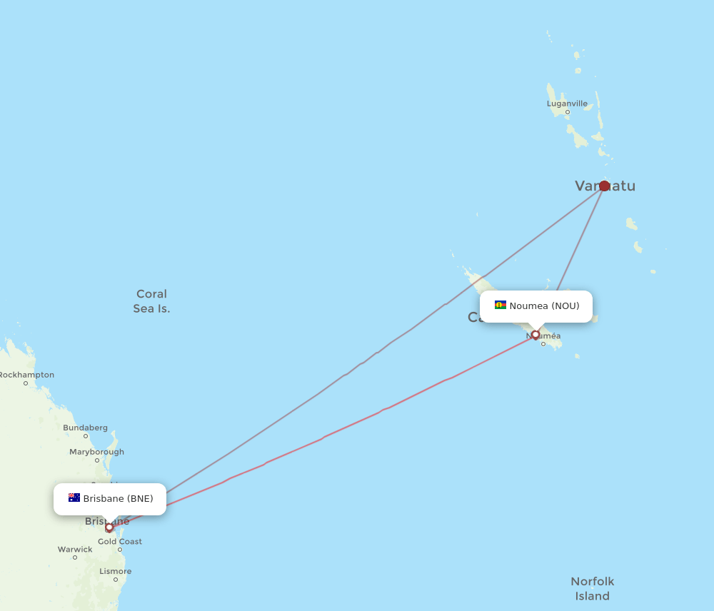 BNE to NOU flights and routes map