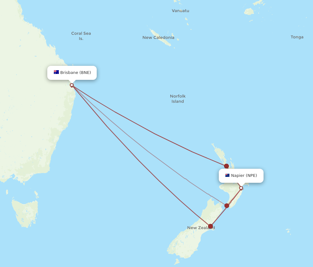 BNE to NPE flights and routes map