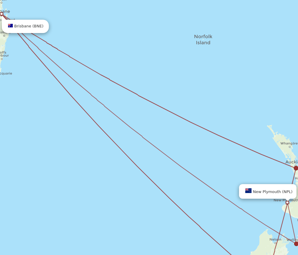 BNE to NPL flights and routes map