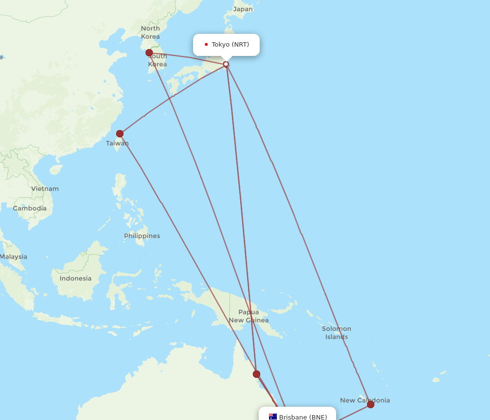 BNE-NRT flight routes