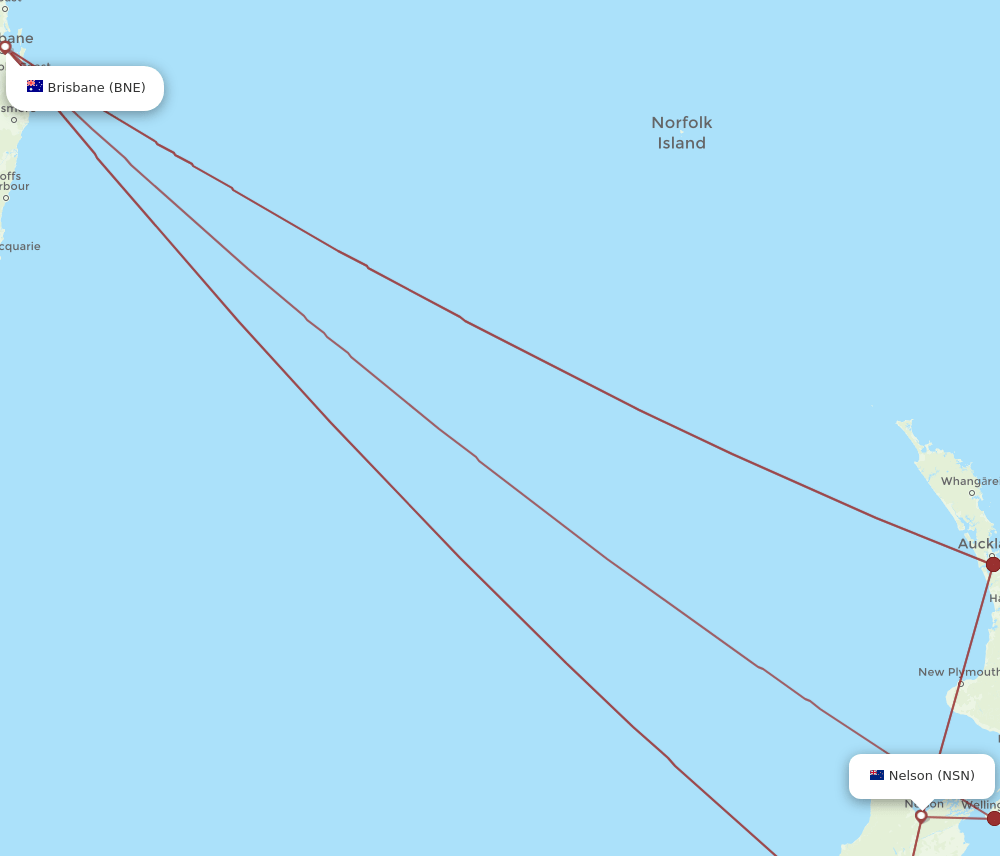 BNE-NSN flight routes