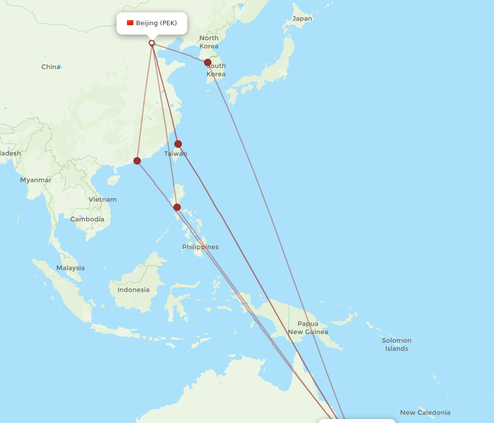 BNE-PEK flight routes
