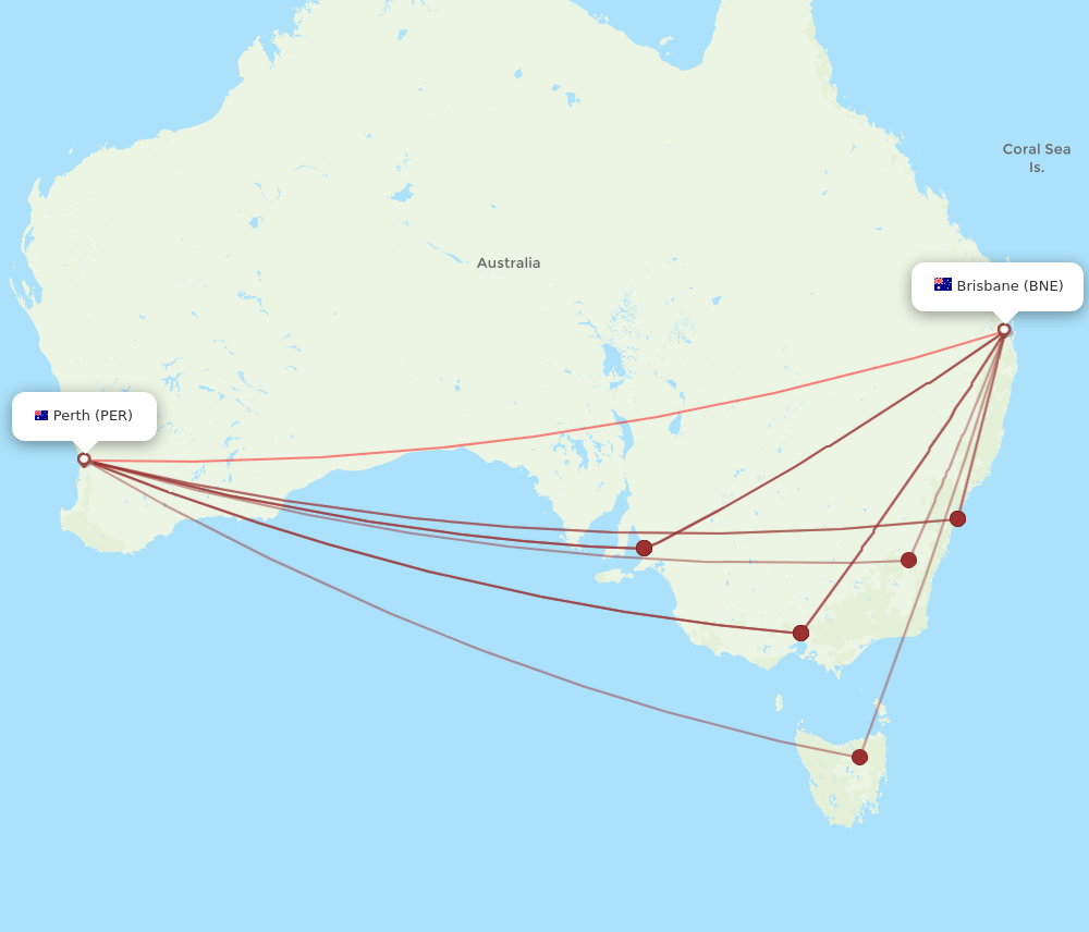 BNE - PER route map