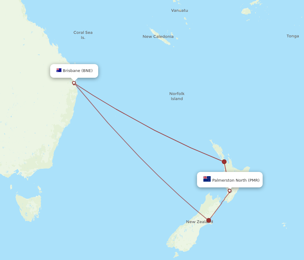 BNE-PMR flight routes