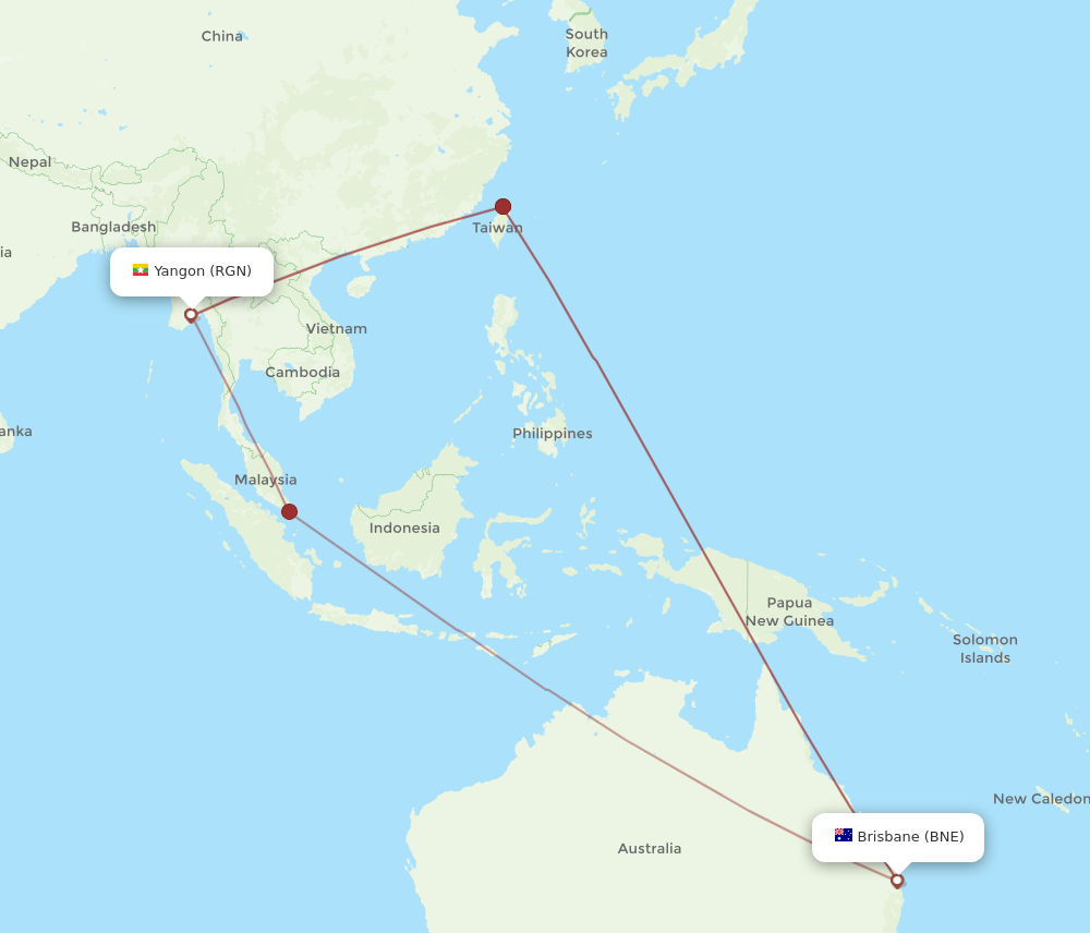 BNE-RGN flight routes