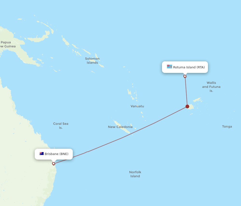 BNE-RTA flight routes