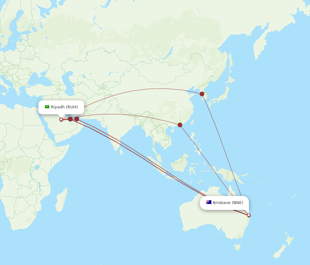 BNE-RUH flight routes
