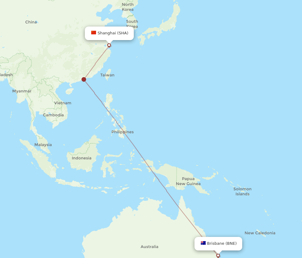 BNE-SHA flight routes