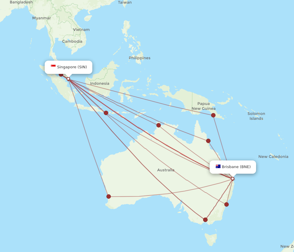 BNE to SIN flights and routes map