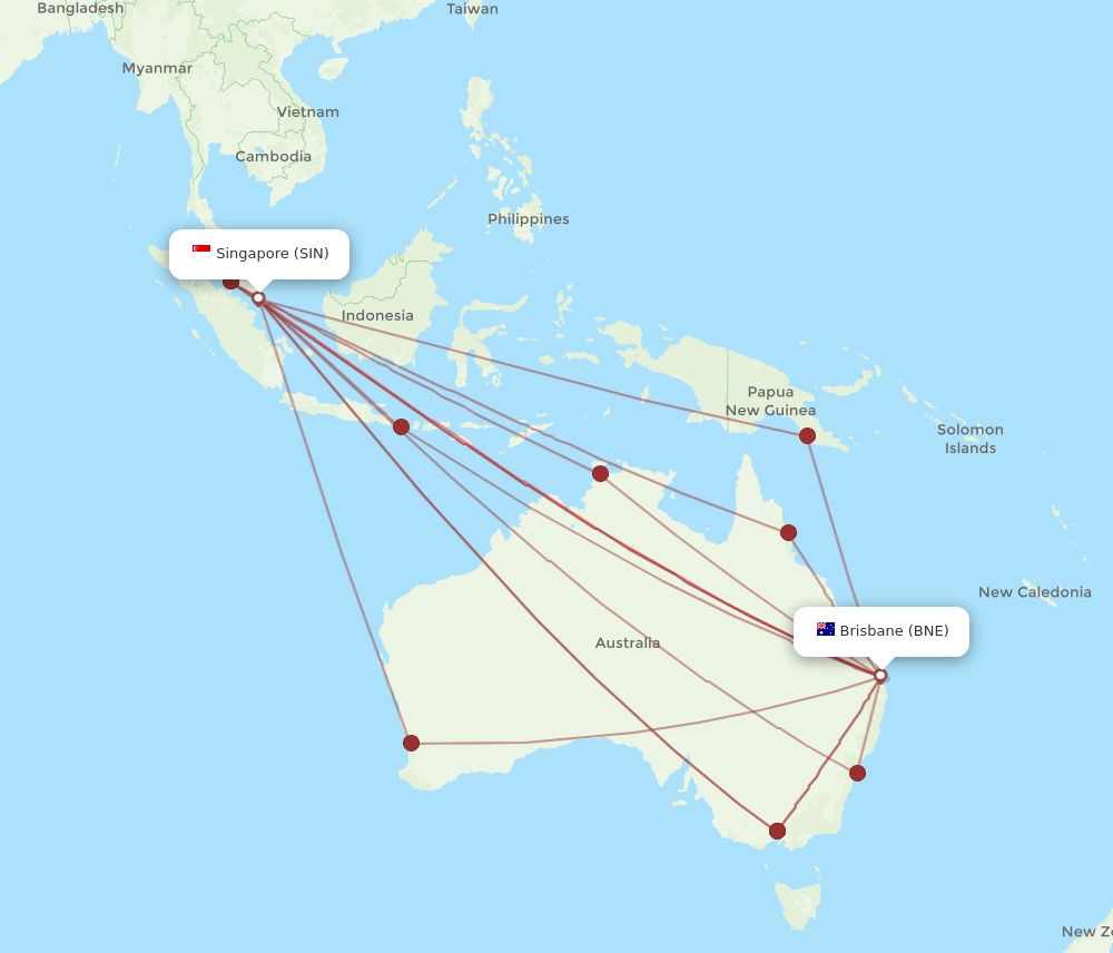 BNE-SIN flight routes