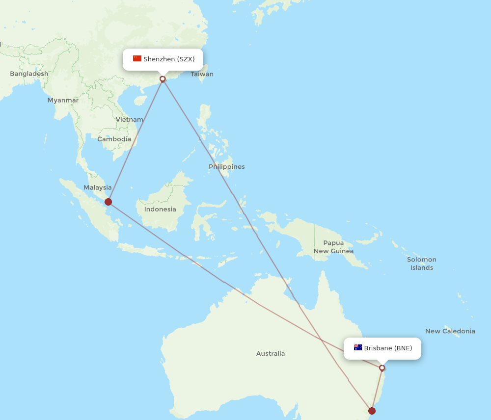 BNE-SZX flight routes