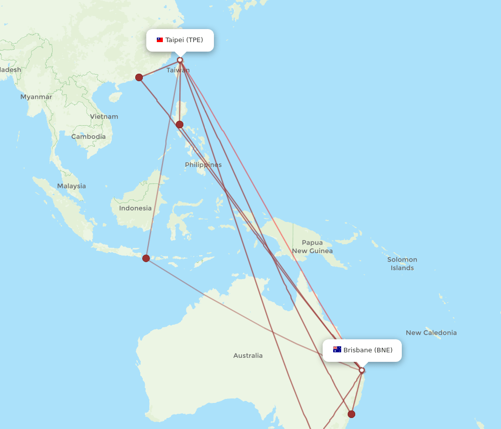 BNE-TPE flight routes
