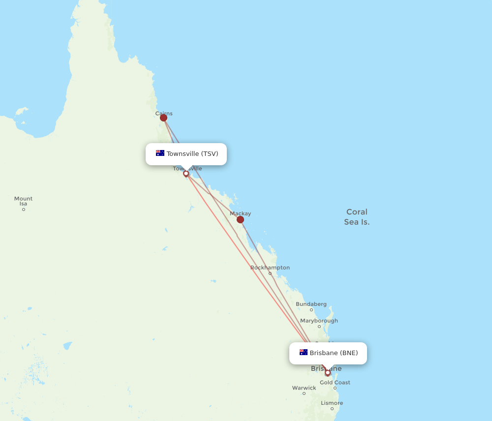 BNE to TSV flights and routes map