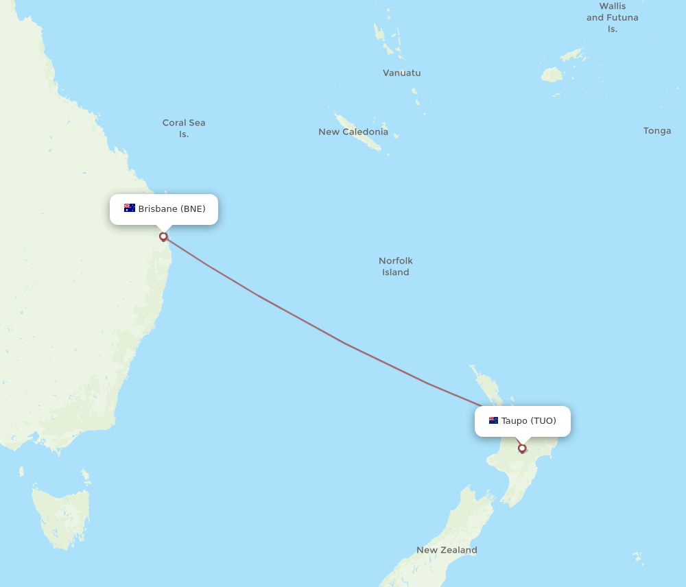 BNE-TUO flight routes