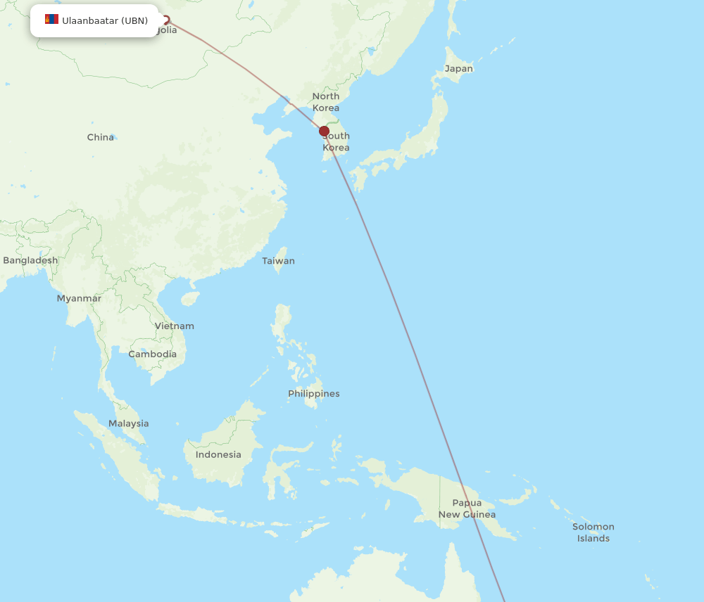 BNE to UBN flights and routes map