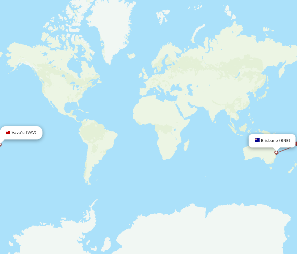 Brisbane - Vava'u route map and flight paths